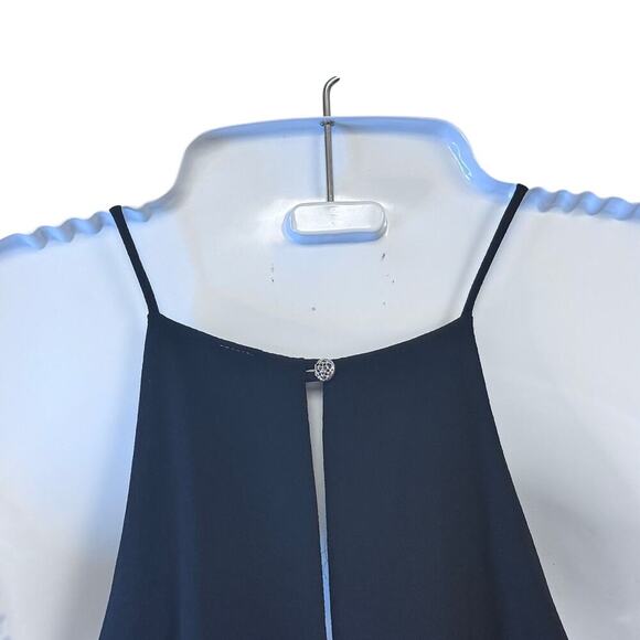 Cookies Hawaii Black Chiffon Tiered A-Line Halter Long Dress Back Keyhole Sz L - Picture 8 of 11